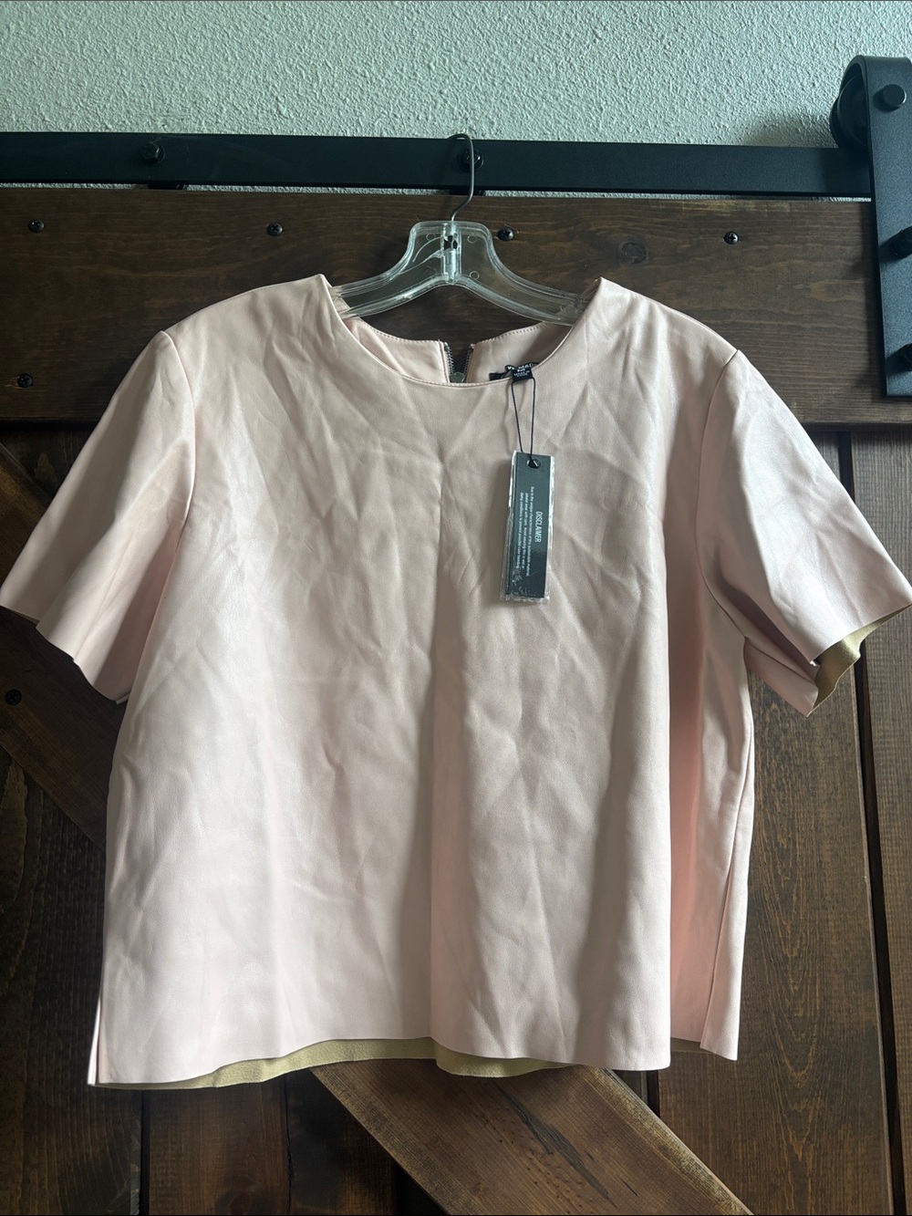 Steve Madden Blush Leather Boxy Short-Sleeve Top
